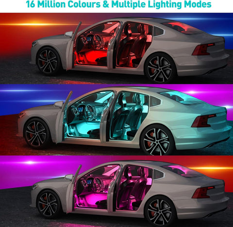 RGB Car Interior LED Light Kit with APP Control, Music Sync, USB Powered Ambient Lighting, 16 Million Colours, DC 5V