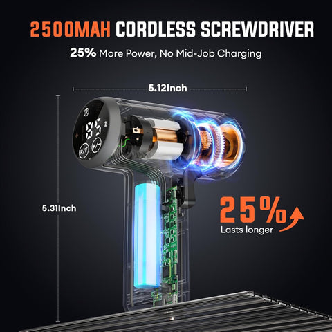 4V Cordless Electric Screwdriver Set with Digital Display, 5 Torque Settings, 2500mAh Rechargeable Battery, LED Light, 15 S2 Bits – Portable DIY Power Tool UK