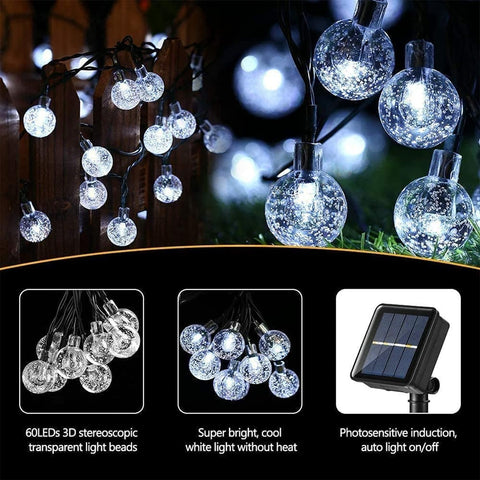 Solar Garden Lights Outdoor, 36ft 60 LED Solar String Lights Waterproof, Solar Powered Crystal Ball Indoor/Outdoor Fairy Lights Decorative Lights for Garden, Patio, Yard, Festival, Parties
