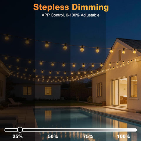 Brilvibera 23.5M G40 Outdoor Festoon Lights – Mains Powered Garden String Lights with App & Remote Control, Dimmable 2700K Warm White LED Bulbs for Patio, Garden, Wedding & Parties