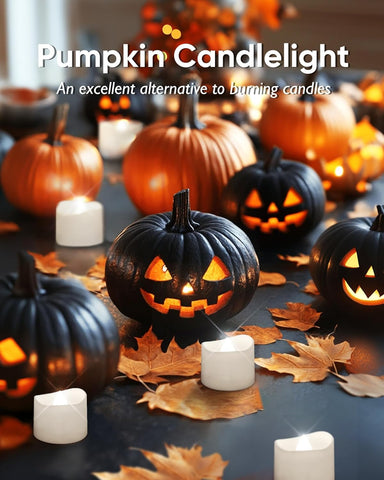 24 Pack Cool White LED Flameless Tea Lights, Battery Operated Flickering Candles with Long Battery Life for Wedding & Holiday Décor