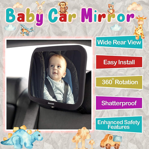 Baby Car Mirror for Back Seat – Shatterproof, Adjustable, Wide Convex View