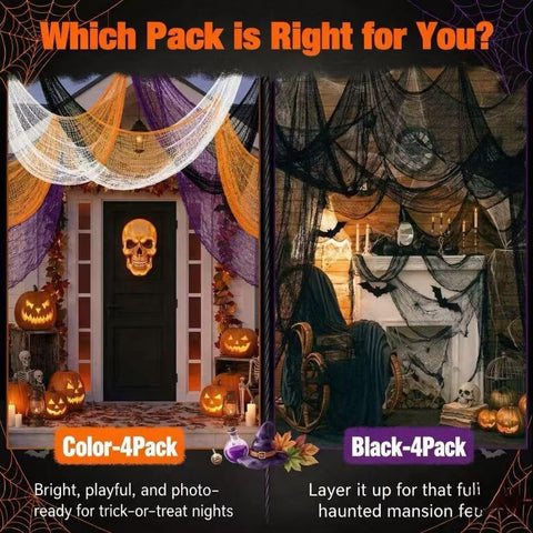 Halatool Halloween Creepy Cloth 4 Pack – Large 76 x 228 cm Cotton Gauze in Black, White, Orange & Purple for Indoor & Outdoor Spooky Decorations