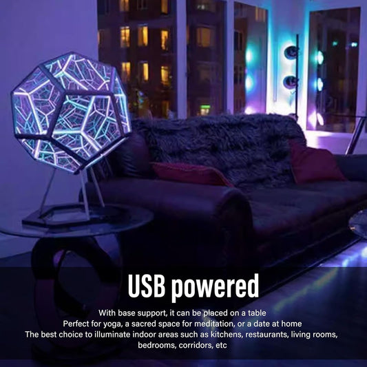 Dodecahedron Color Art Light, 3D Infinity Mirror LED Night Light Lamp with Remote Control, Creative Bedside Party Bar Decor Gift for Kids Room Decoration