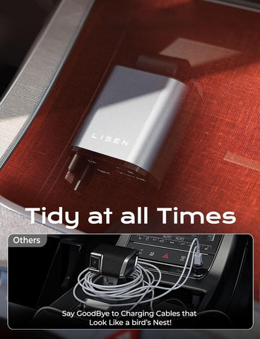 LISEN 69W Retractable Car Charger USB-C Fast Charging Adapter – Black