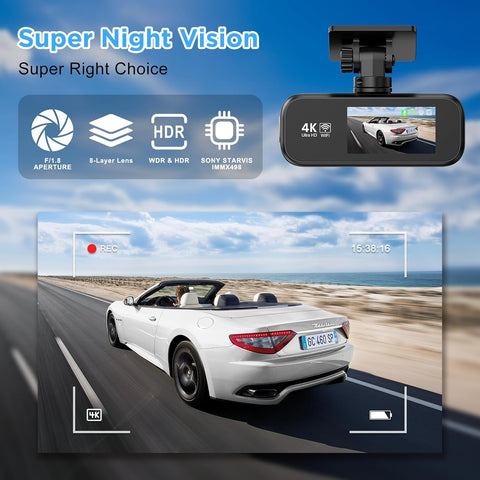 DYNACAM 4K+1080P Front & Rear Dash Cam with WiFi, Night Vision