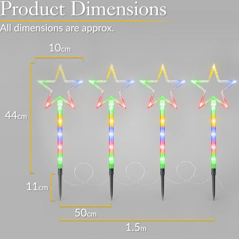 Christow Christmas Star Path Lights, Set of 4, 40 LEDs, Multi-Coloured