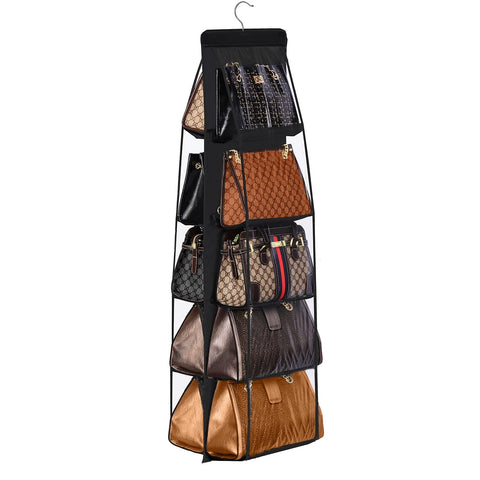 CJWLKJ 10-Pocket Hanging Handbag Organiser – Grey Clear Storage Holder for Wardrobes and Closets