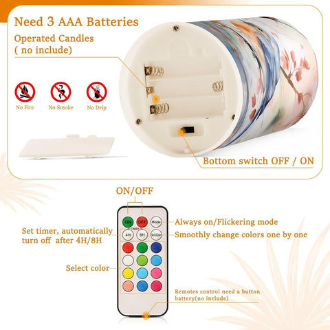 Autumn Birds Flameless LED Candles Set of 2, Flickering Battery Candles with Remote & Timer for Home Décor