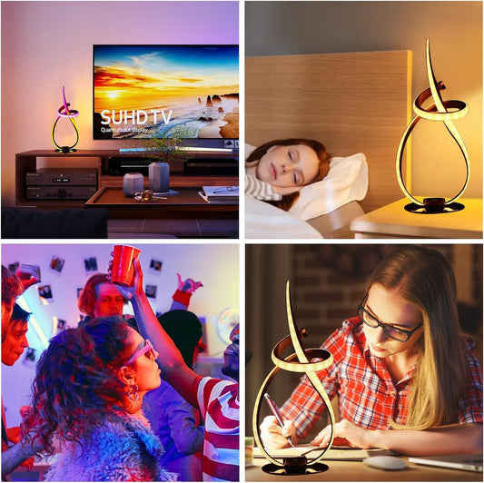 Modern Spiral RGB Table Lamp Color Changing Night Light Music Sync Ambient LED Nightstand Lamp Dimmable Bedroom Lamp Unique Lamps for Home Decor Living Room Bedroom Office