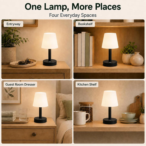 Rechargeable Cordless Table Lamp – IP54 Waterproof Touch Dimmable LED Lamp with 3 Colour Temperatures, 2000mAh Battery & USB-C Charging