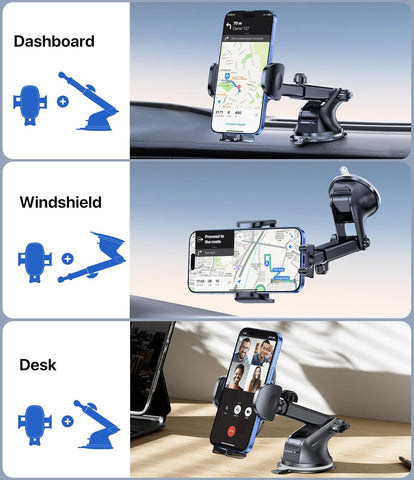 Miracase 3-in-1 Car Phone Holder Mount for Dashboard, Windscreen & Desk