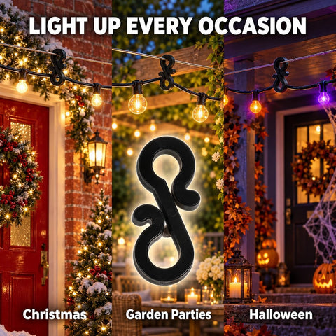 DOITOOL 120 Pcs Black Gutter Hooks for Outdoor Lights – 3.5cm S-Shaped Clips for Christmas Lights, Fairy Lights, Icicle Lights, Porches & Roofline Decorations