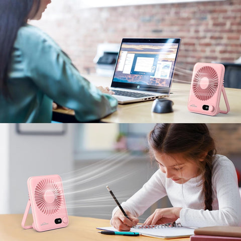 WHATOOK Desk Fan USB: 5000mAh Ultra Quiet 100 Speeds Mini Personal Fans with 24H Long-Lasting Battery, USB-C Fast Charging, LED Display, Child-Safe Grille for Home Office Bedroom Travel Camping