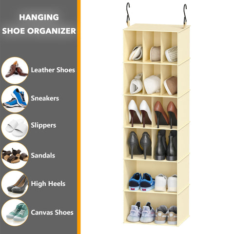 SpaceAid 2 Pack Hanging Closet Organiser and Storage with Dividers, 24 Compartments Hanging Shoe Shelves for Closet, Wardrobe, RV, Garment Rack - Black