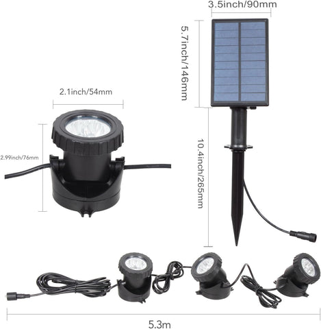 NATPOW Solar Pond Lights, 3 LED Underwater RGB Spotlights – IP68 Waterproof Solar Garden Lighting for Ponds & Water Features