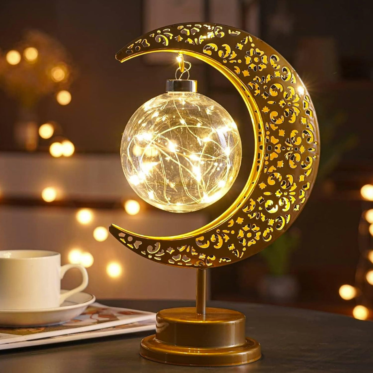 Moon Lamp, Moon Lights for Bedroom, Retro Metal Bedside Lamps, Battery Operated Lamp, Wireless Table Lamp, Night Light, Kids Lamp, Mood Light, Gifts for Women, Ramadan and Eid Decorations, Room Decor