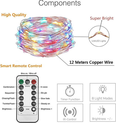 Fairy String Lights 2 Pack 12m 120 LED with Remote – Multicolor