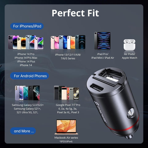 Syncwire USB C & USB Car Charger 12V PD30W QC3.0 Fast Charging