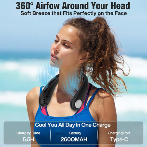 Bladeless Neck Fan 360° Rechargeable Hands-Free Cooling