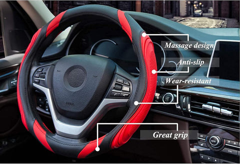 Car Steering Wheel Cover - Sportage Leather Anti-Slip Red 37-38cm