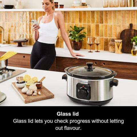 3.5L Stainless Steel Slow Cooker with 3 Heat Settings, Removable Ceramic Pot, Dishwasher Safe, Energy Efficient
