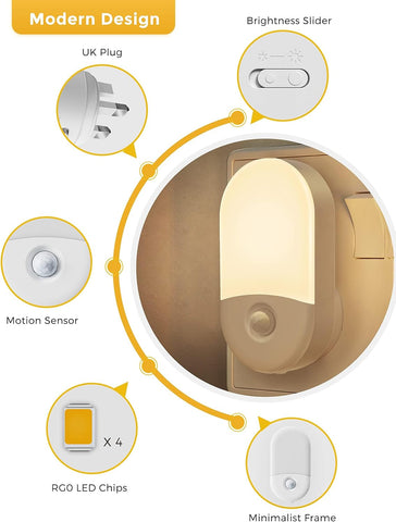 LED night light with features highlighted on a white background