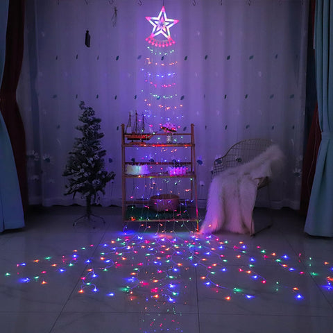 Christmas Tree Lights 350 LED Outdoor Waterfall Fairy Lights with Star Topper (Colourful)