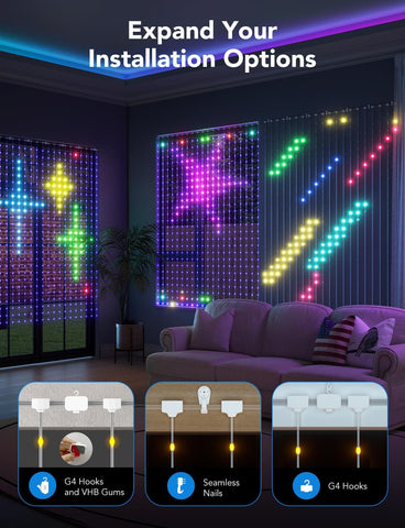 Govee Smart LED Curtain Lights 1.5x2m, 520 RGBIC – Waterproof App-Controlled Decorative Lights for Bedrooms, Parties & Outdoor Spaces - Turn Blank Walls Into Your Own Little Light Show