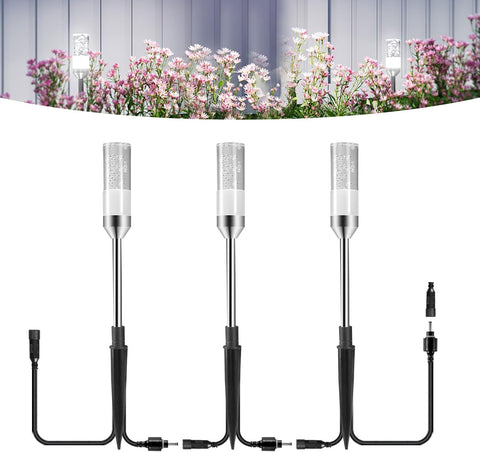 ECOWHO Garden Pathway Lights 3 Packs with 3m Wiring Cable Spike Lamps Without Adapter, Only Extension Path Lights Cool White Pathway Lighting (No Plug)