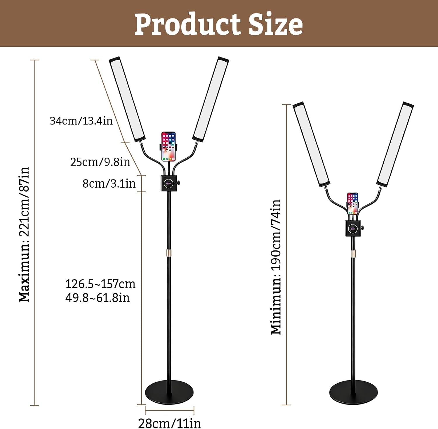 Beauty Light with 2 Arms | 3 Color LED Lash Light with Remote Control 360° Adjustable Floor Fill Lamp with Phone Holder for Photograph, Beauty, Tattoo