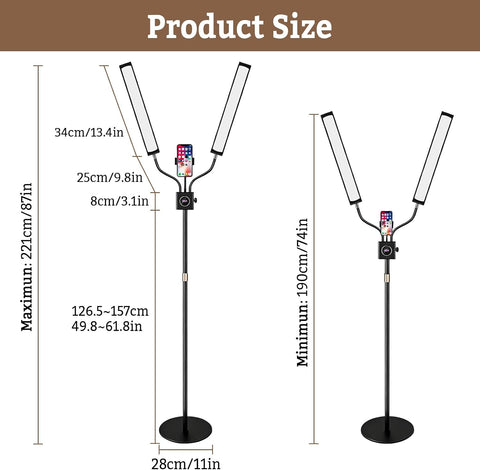Beauty Light with 2 Arms | 3 Color LED Lash Light with Remote Control 360° Adjustable Floor Fill Lamp with Phone Holder for Photograph, Beauty, Tattoo