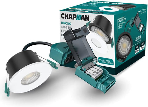 Chapman Hirono Pro 4W & 6W Fire Rated Downlights IP65 White 8 Pack | 4CCT 2700K-6000K, Cool, Neutral or Warm White Waterproof LED Modern Ceiling Light for Bathroom, Kitchen, Bedroom & Living Room
