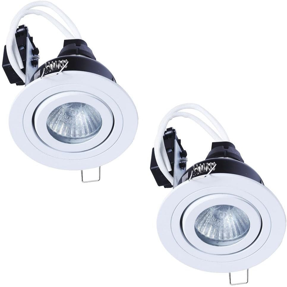 Circular IP65 Recessed Downlights, Matte White | Pack of 2, Bathroom, Tiltable, GU10