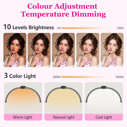 Half Moon Light for Eyelash Tech, Lash Lamp Eyelash Extensions | Professional Dimmable LED Floor Light with Phone Holder, for Esthetician,Nail Art, Beauty, Tattoo, Skincare Salon
