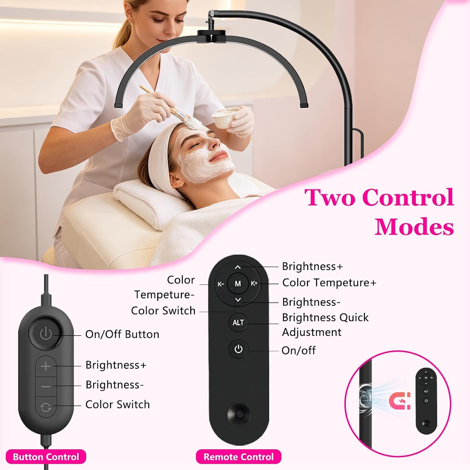 Half Moon Light for Eyelash Tech, Lash Lamp Eyelash Extensions | Professional Dimmable LED Floor Light with Phone Holder, for Esthetician,Nail Art, Beauty, Tattoo, Skincare Salon