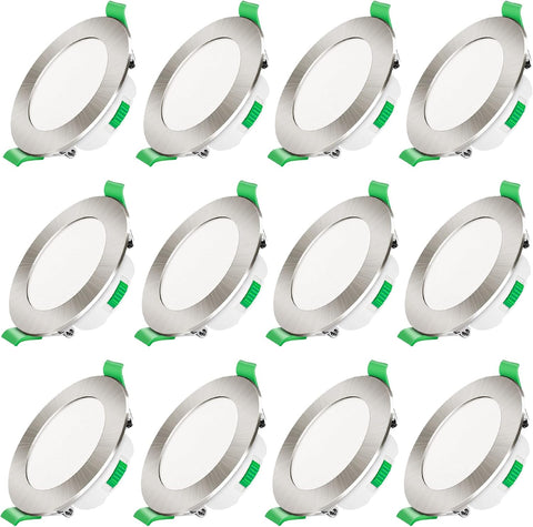 3CCT LED Downlights Ceiling Dimmable 7W IP65 Cutout 67-75MM 6 Pack | Slim Recessed Ceiling Lights, 3000K 4000K 6500K Selectable Bathroom Kitchen Spotlights, round White