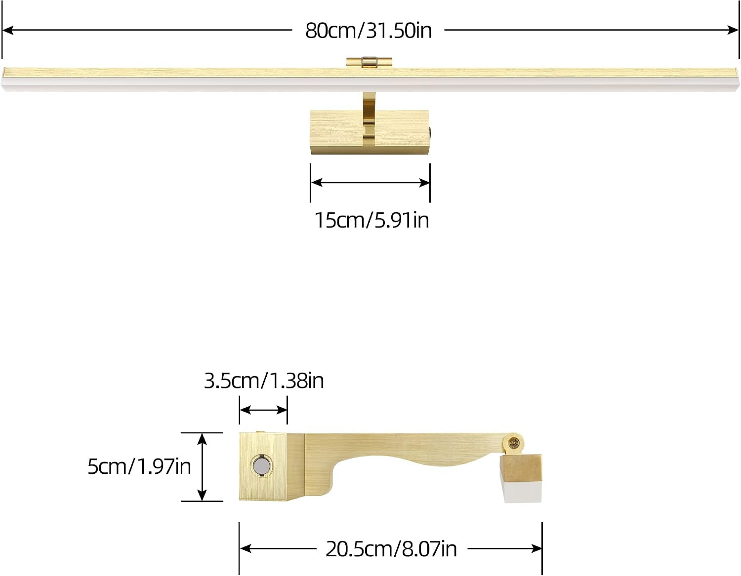 Dimmable LED Picture Lights 80CM Bathroom Vanity Light Fixture Ajustable Gold Indoor Lighting Wall Sconce Hotel Bedside 3000K/4500K/6000K Reading Lamp Display Lamps 16W