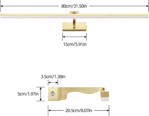 Dimmable LED Picture Lights 80CM Bathroom Vanity Light Fixture Ajustable Gold Indoor Lighting Wall Sconce Hotel Bedside 3000K/4500K/6000K Reading Lamp Display Lamps 16W