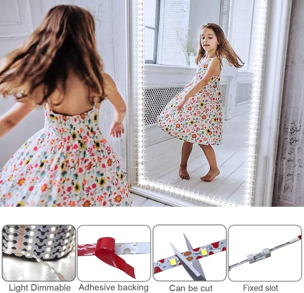 ER 13Ft/4M Led Vanity Mirror Lights Kit Bendable NO Need to Cut Vanity Make-Up Mirror Cloakroom Adjustable Flexible Strip Light Table Set with Dimmer and Power Supply Mirror Not Included