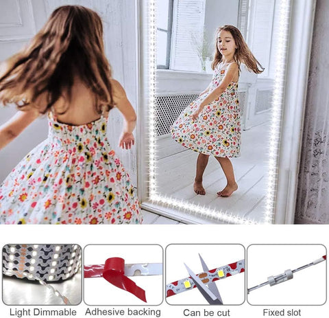 ER 13Ft/4M Led Vanity Mirror Lights Kit Bendable NO Need to Cut Vanity Make-Up Mirror Cloakroom Adjustable Flexible Strip Light Table Set with Dimmer and Power Supply Mirror Not Included