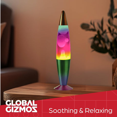 16” Rainbow Lava Lamp, 40Cm Tall | Retro Nostalgia, Calming & Relaxing Motion Wax Light, Decorative Illumination, Sensory Light, Mains Operated