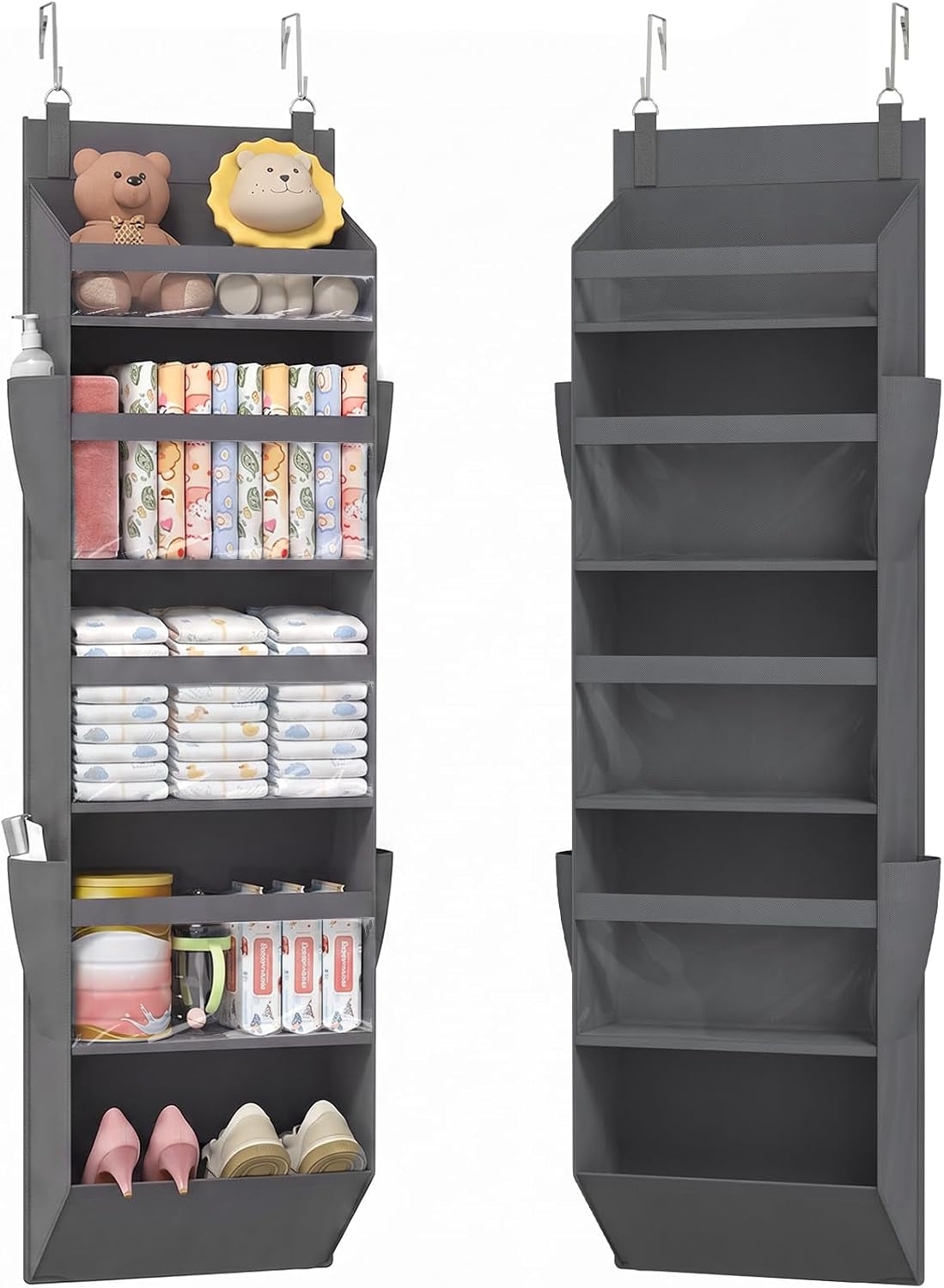1 Pack over the Door Organiser 5 Section Hanging Storage, Dark Gray