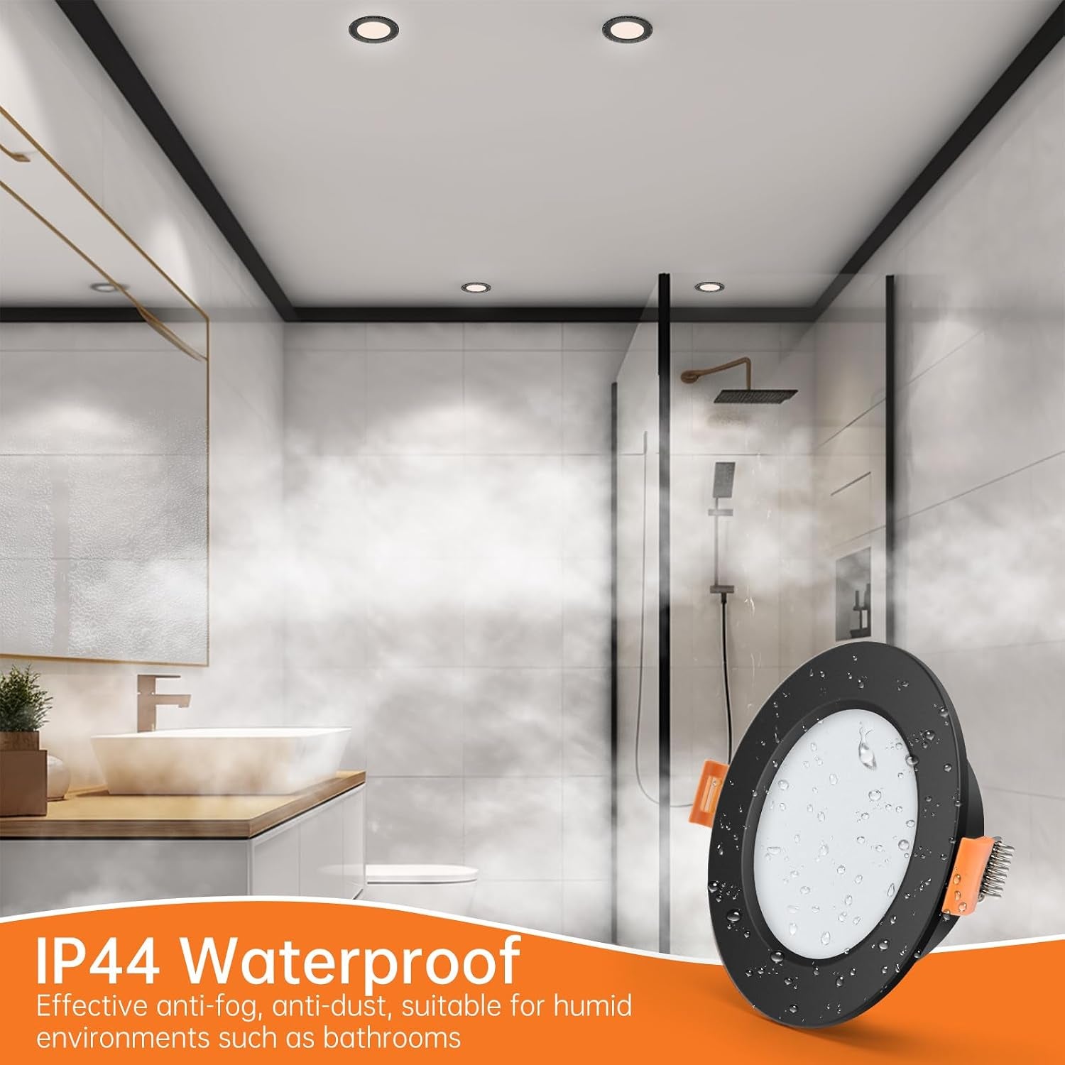 Pack of 10 Extra Flat Black LED Recessed Spotlights, 5 W 450 Lumen Equivalent to 50 W Incandescence, 4000 K Neutral White IP44, Diameter 98 Mm, Hole Diameter Φ75-85 Mm