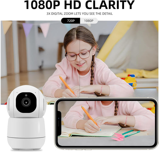 Security Camera Indoor,1080P WiFi Camera with Wired Mode, Wireless IP Camera Pet Camera with Night Vision,2-Way Audio,355°Pan/Tilt Smart Tracking,Human&Motion Detection,Sound&Light Siren