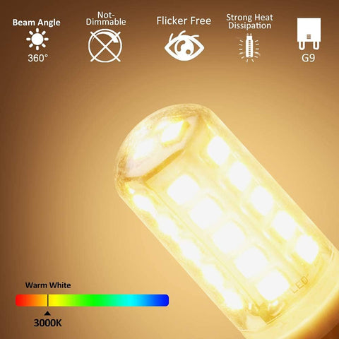 G9 LED Light Bulbs 5W, Warm White, 40W Halogen Equivalent, 6-Pack, 3000K, Energy Saving
