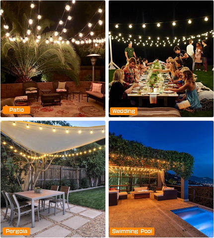 Battery-powered festoon lights in night use.

