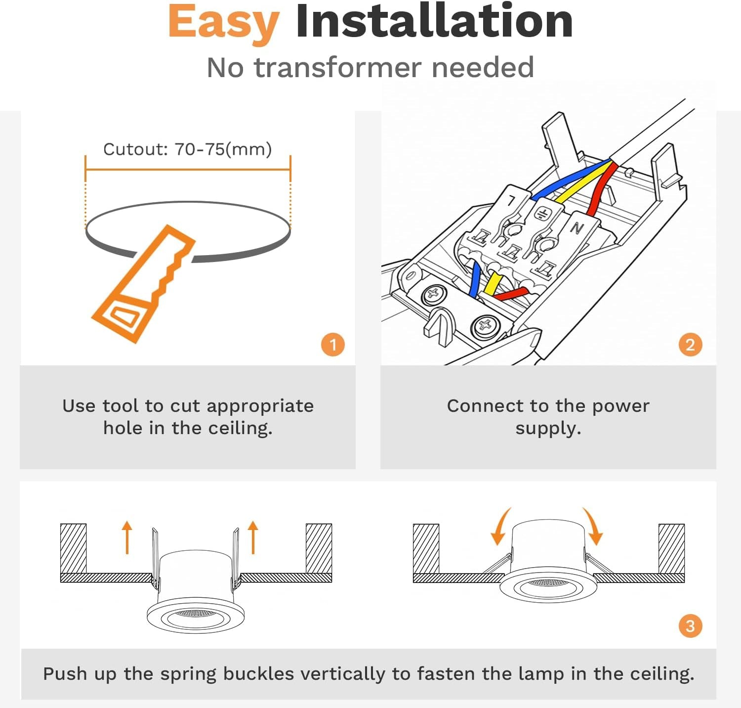LED Fire Rated Downlights, 5W IP65 Waterproof Bathroom Spotlights, Dimmable 6000K Cool White Recessed Ceiling Lights for 70-75Mm Cut Out, AC220V-240V 4 Pack