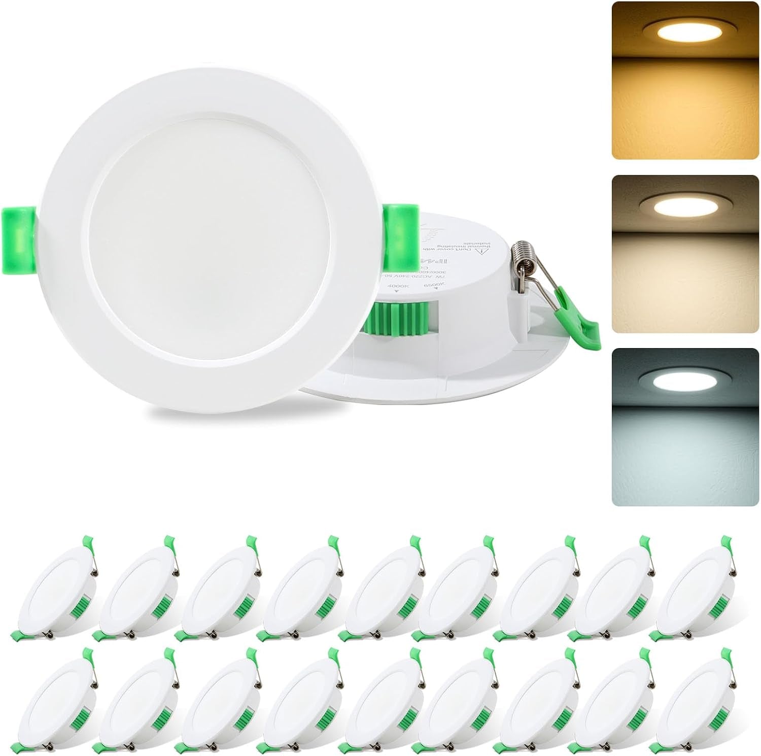 6 Pack LED Downlights for Ceiling 7W 3CCT IP44 Ultra Slim Cut Φ75-85MM | round LED Spot Bathroom Light 600LM, 3000K/4000K/6500K Adjustable, IP44 Recessed Ceiling for Bathroom, Kitchen, Living Room