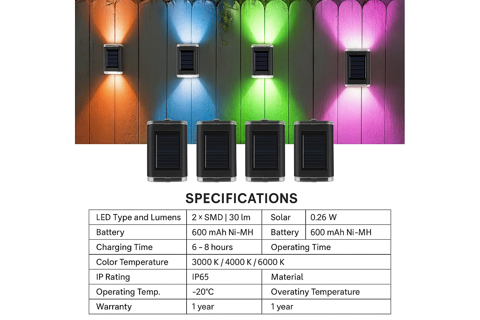 4X Colourful Solar Fence Lights – LED Outdoor Garden Lamps